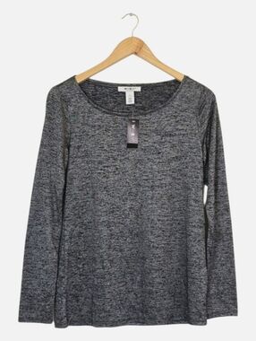 White House Black Market Scoop Neck Tee Womens S Gray Long Sleeve NWT